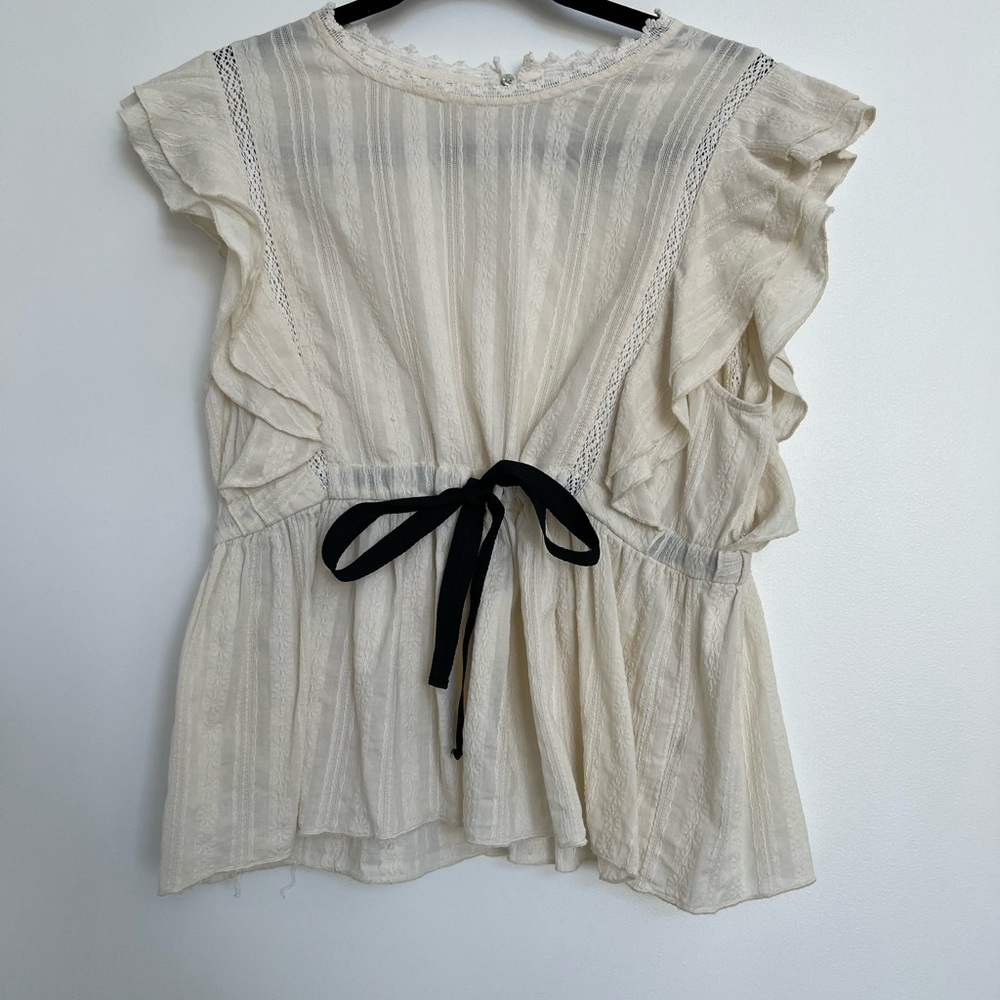 Elegant Zara Cream Blouse with Black Accent